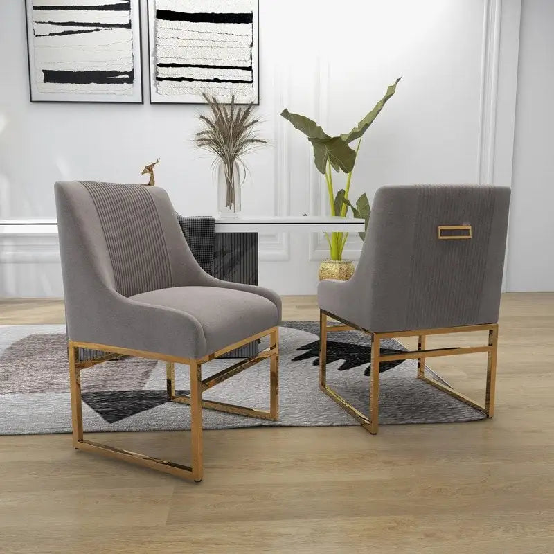 Lot de 2 fauteuils d'appoint en velours, pieds en métal doré – Gris / Beige / Noir
