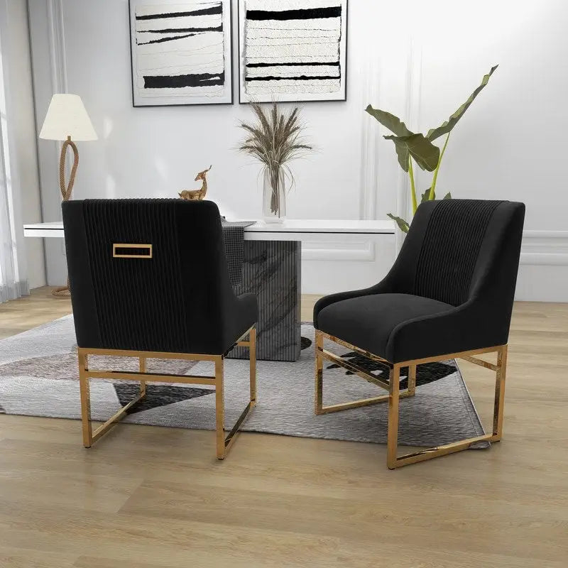 Lot de 2 fauteuils d'appoint en velours, pieds en métal doré – Gris / Beige / Noir