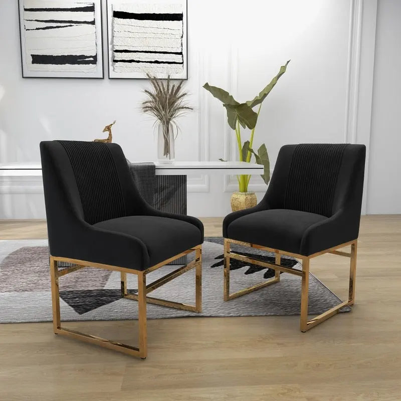 Lot de 2 fauteuils d'appoint en velours, pieds en métal doré – Gris / Beige / Noir