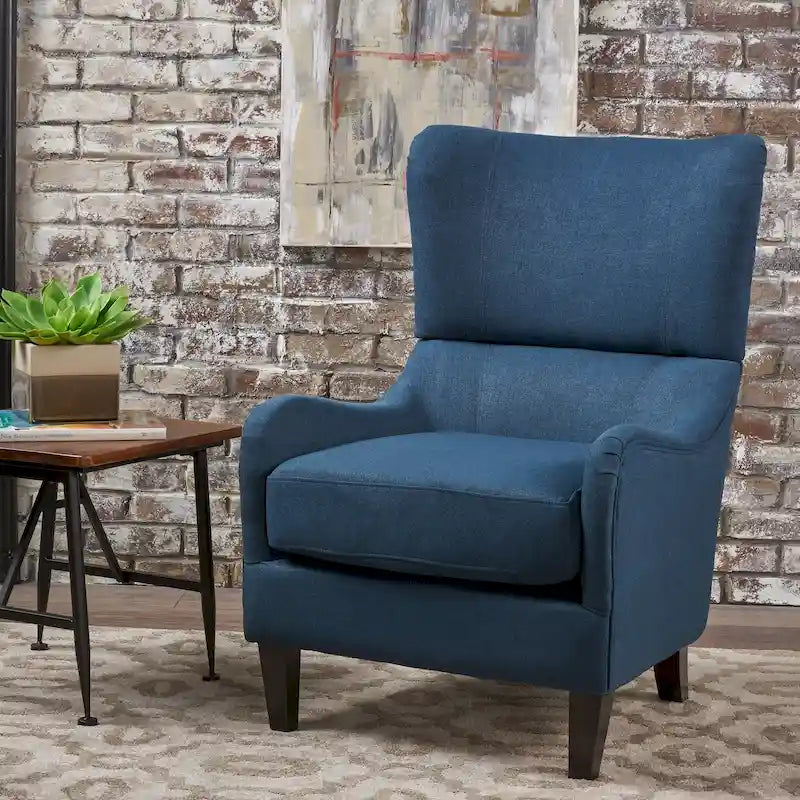 Fauteuil club en tissu à dossier haut, bleu marine / anthracite, une place