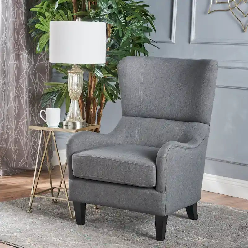 Fauteuil club en tissu à dossier haut, bleu marine / anthracite, une place
