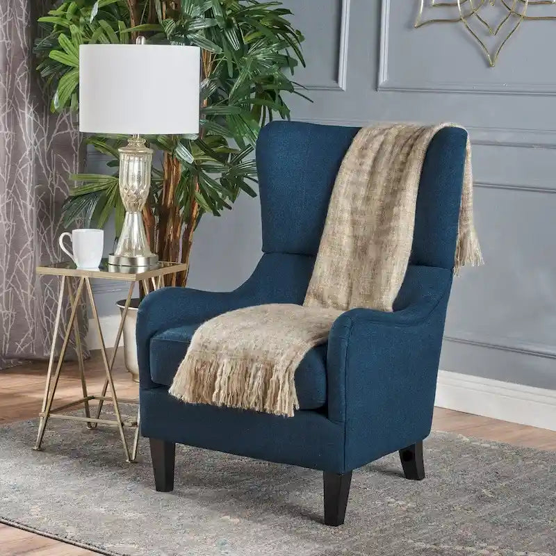 Fauteuil club en tissu à dossier haut, bleu marine / anthracite, une place