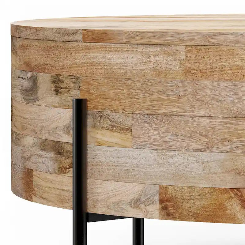 Table basse ronde à tambour – Blanc lavé / Noyer brun / Naturel, Places assises 4-6
