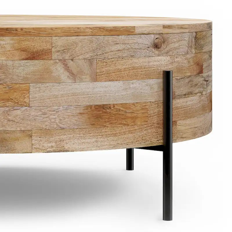 Table basse ronde à tambour – Blanc lavé / Noyer brun / Naturel, Places assises 4-6