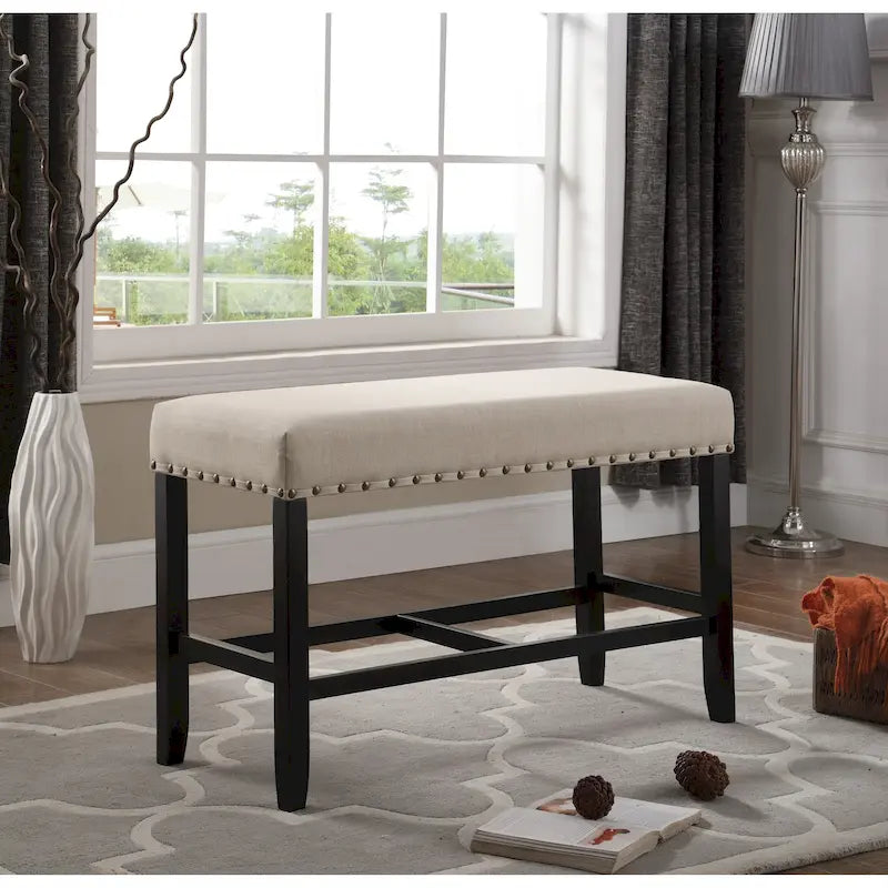 Banc de salle à manger hauteur comptoir en tissu bleu/gris/beige, 2 places