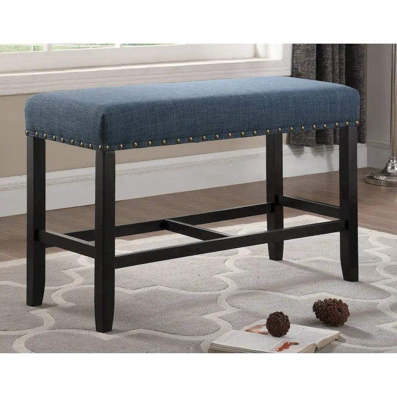 Banc de salle à manger hauteur comptoir en tissu bleu/gris/beige, 2 places