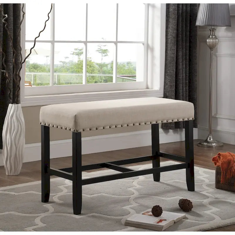 Banc de salle à manger hauteur comptoir en tissu bleu/gris/beige, 2 places