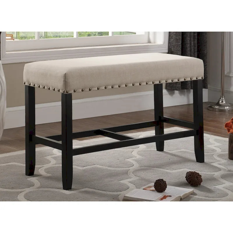 Banc de salle à manger hauteur comptoir en tissu bleu/gris/beige, 2 places