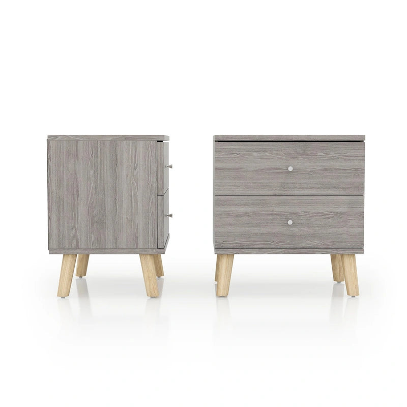 Table de chevet grise à 2 tiroirs de style moderne du milieu du siècle