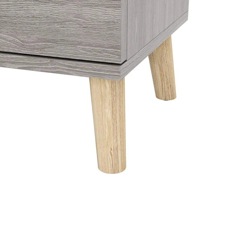 Table de chevet grise à 2 tiroirs de style moderne du milieu du siècle