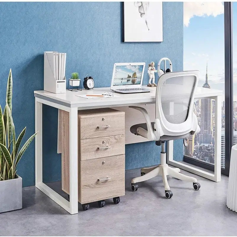 Caisson de classement roulant à 3 tiroirs avec serrure, chêne / noir / blanc / gris, pour 1 personne