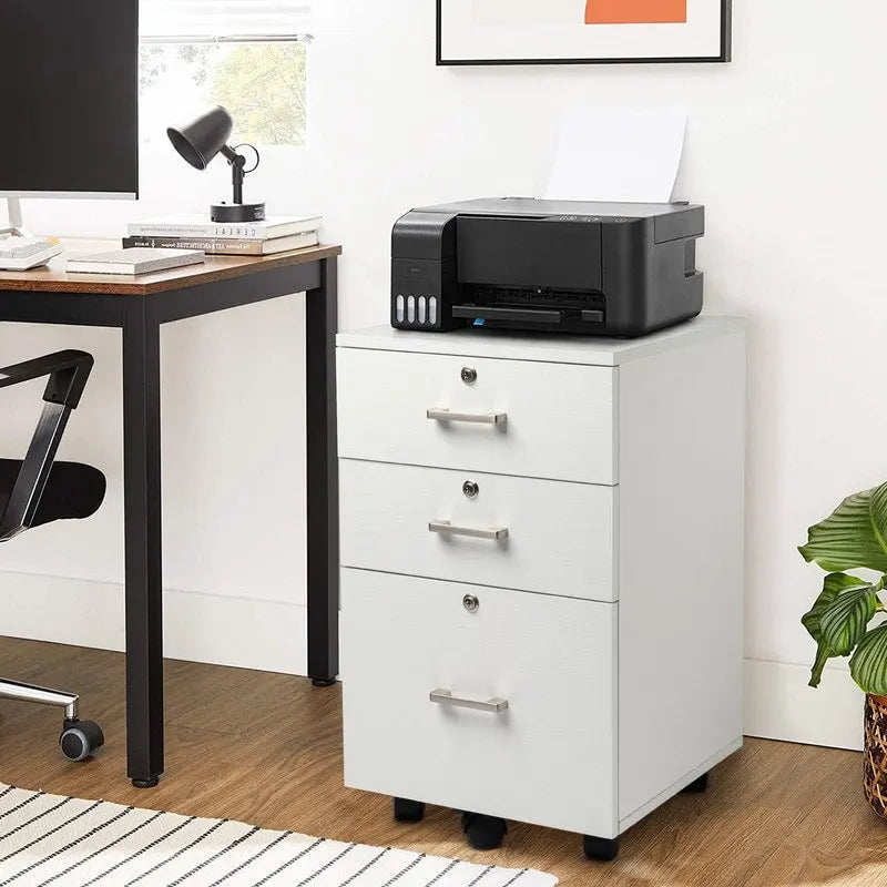 3-Drawer Rolling Wood File Cabinet with Lock