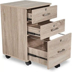 Caisson de classement roulant à 3 tiroirs avec serrure, chêne / noir / blanc / gris, pour 1 personne