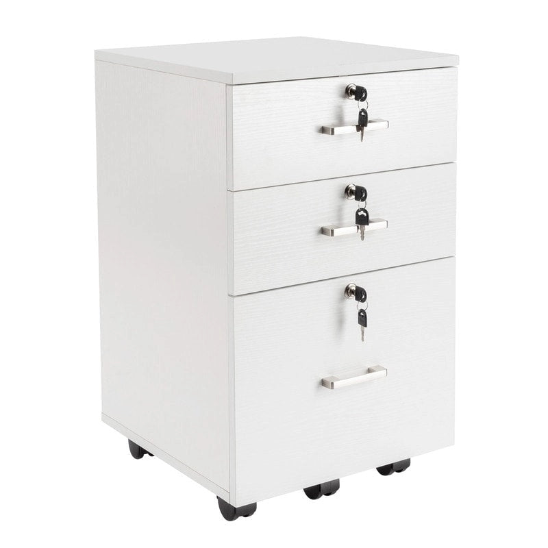 Caisson de classement roulant à 3 tiroirs avec serrure, chêne / noir / blanc / gris, pour 1 personne