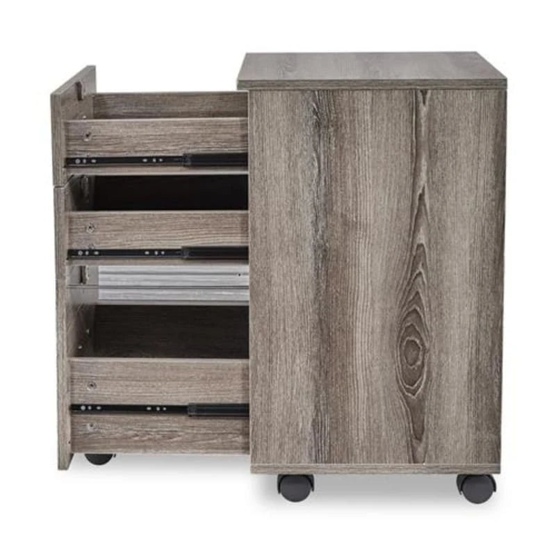 Caisson de classement roulant à 3 tiroirs avec serrure, chêne / noir / blanc / gris, pour 1 personne