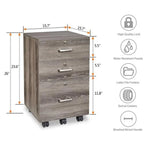 Caisson de classement roulant à 3 tiroirs avec serrure, chêne / noir / blanc / gris, pour 1 personne