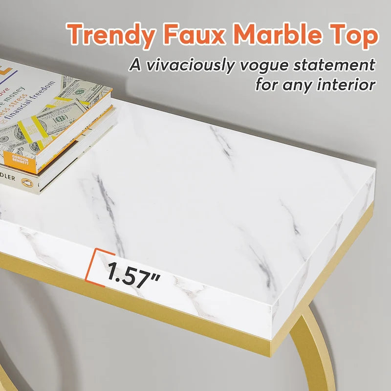 Console étroite 55 pouces, Blanc/Noir/Noyer/Marron, Cadre métallique, Table d'appoint pour une personne