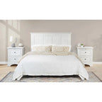 Tête de lit et 2 tables de chevet style ferme blanc – Très grand lit/grand lit, ensemble 3 pièces