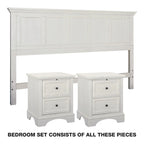 Tête de lit et 2 tables de chevet style ferme blanc – Très grand lit/grand lit, ensemble 3 pièces