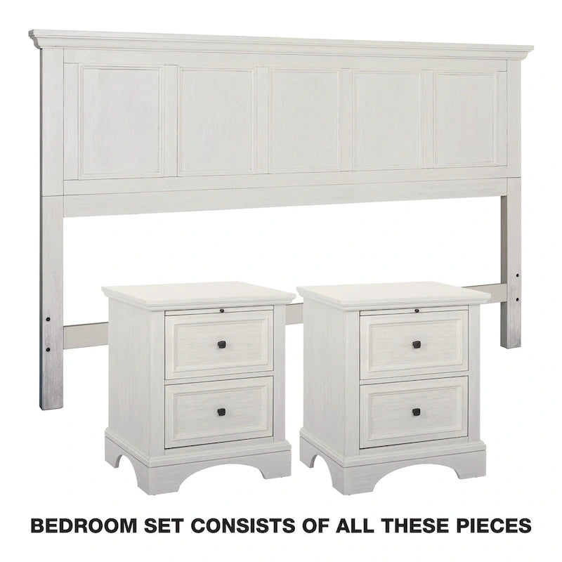 Tête de lit et 2 tables de chevet style ferme blanc – Très grand lit/grand lit, ensemble 3 pièces