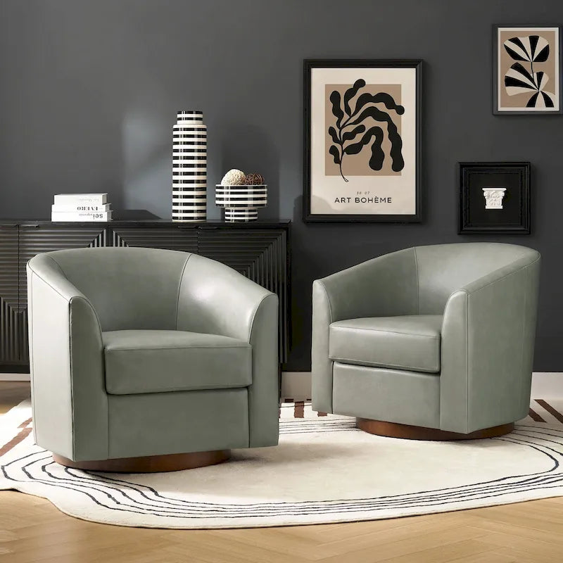Fauteuil pivotant en cuir véritable, sauge / marron / camel, lot de 2