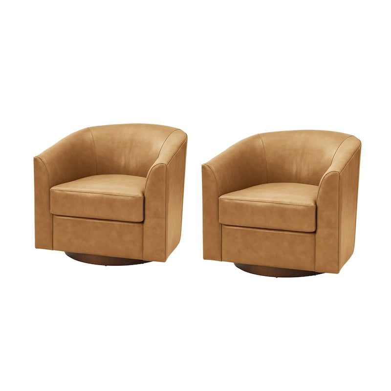 Fauteuil pivotant en cuir véritable, sauge / marron / camel, lot de 2