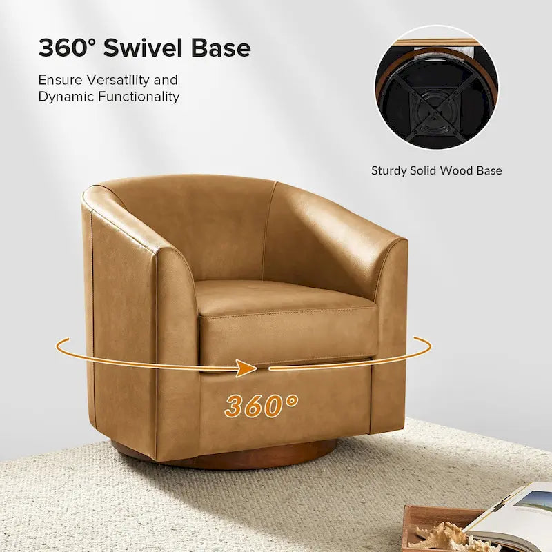Fauteuil pivotant en cuir véritable, sauge / marron / camel, lot de 2