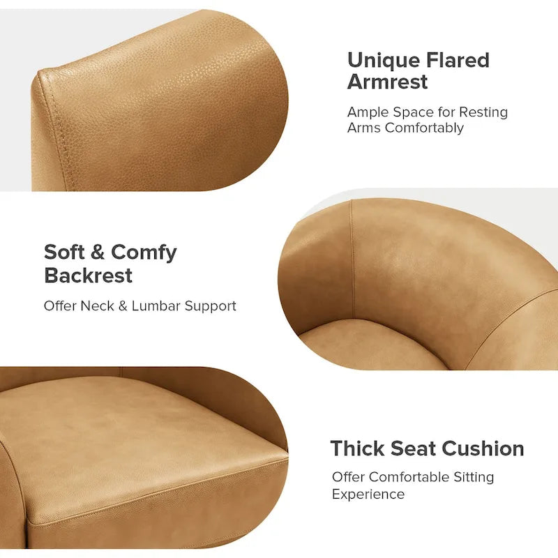Fauteuil pivotant en cuir véritable, sauge / marron / camel, lot de 2
