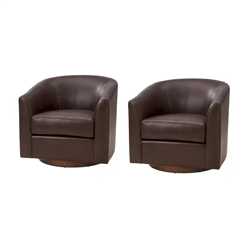 Fauteuil pivotant en cuir véritable, sauge / marron / camel, lot de 2