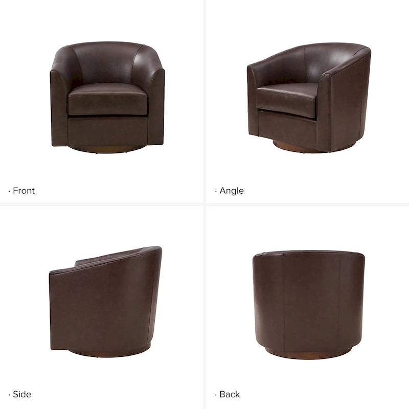 Fauteuil pivotant en cuir véritable, sauge / marron / camel, lot de 2