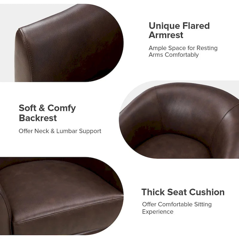 Fauteuil pivotant en cuir véritable, sauge / marron / camel, lot de 2