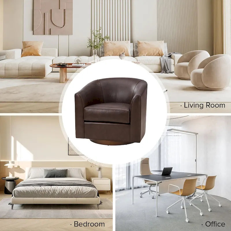 Fauteuil pivotant en cuir véritable, sauge / marron / camel, lot de 2
