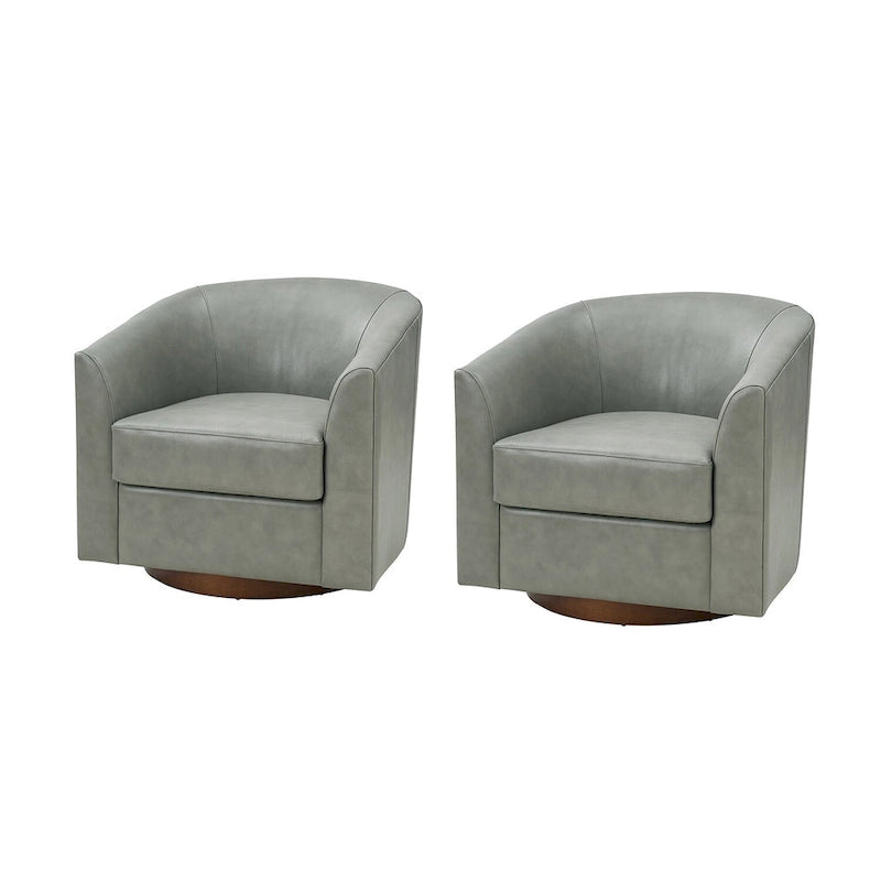 Fauteuil pivotant en cuir véritable, sauge / marron / camel, lot de 2