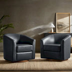 Fauteuil pivotant en cuir véritable, sauge / marron / camel, lot de 2