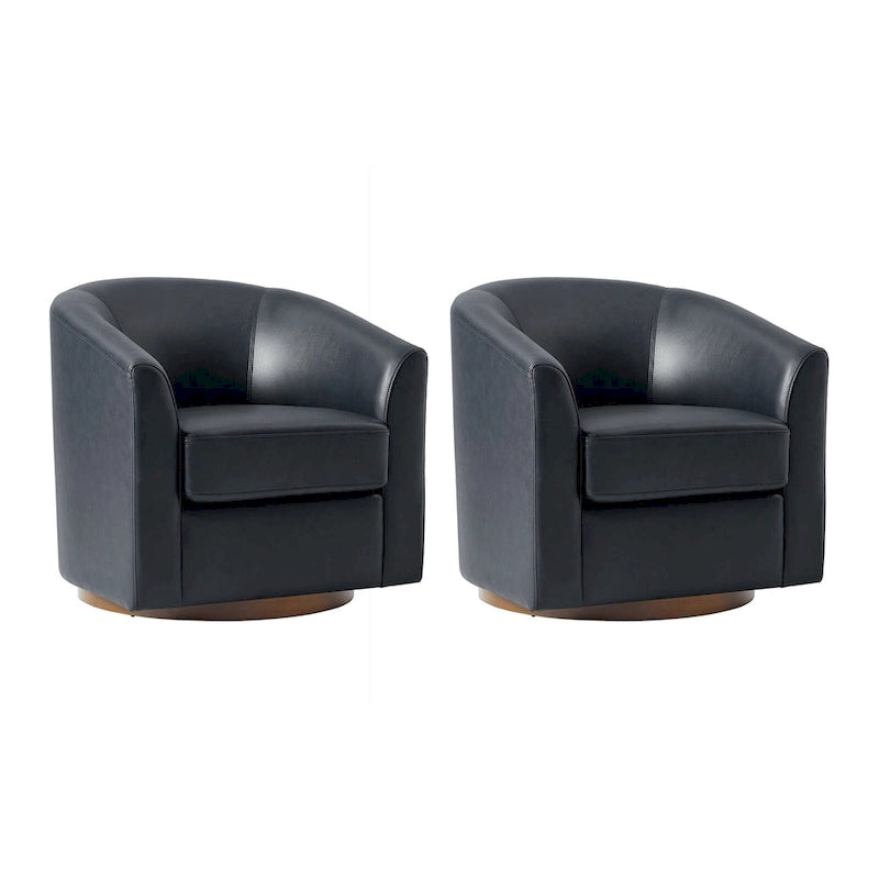 Fauteuil pivotant en cuir véritable, sauge / marron / camel, lot de 2