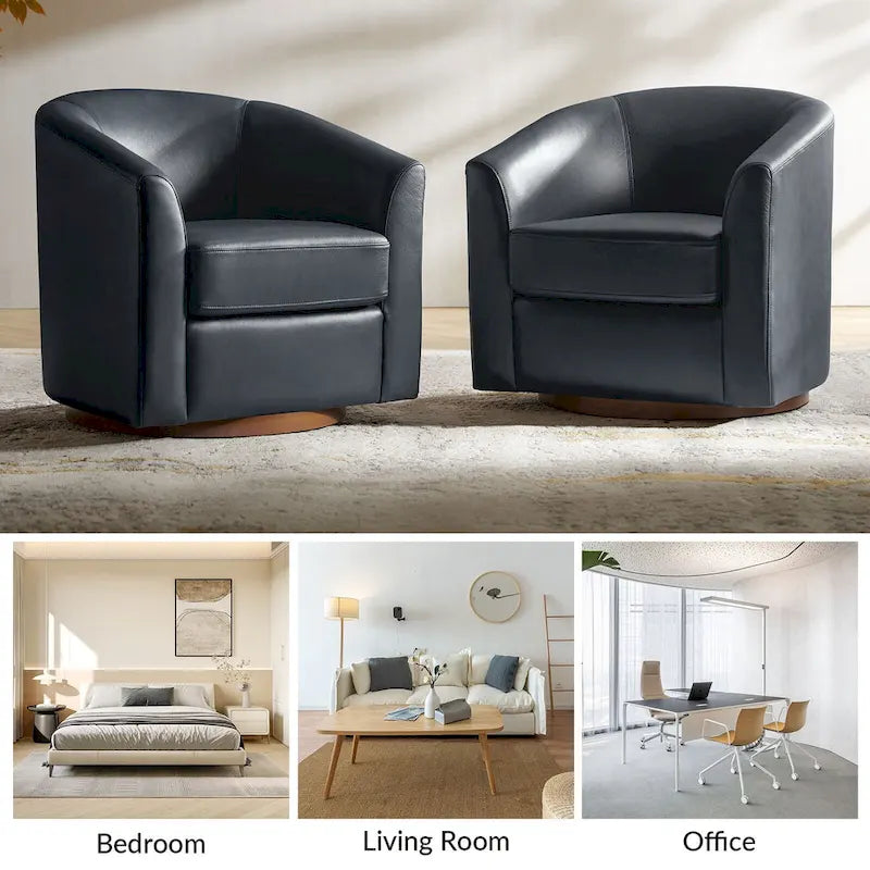 Fauteuil pivotant en cuir véritable, sauge / marron / camel, lot de 2