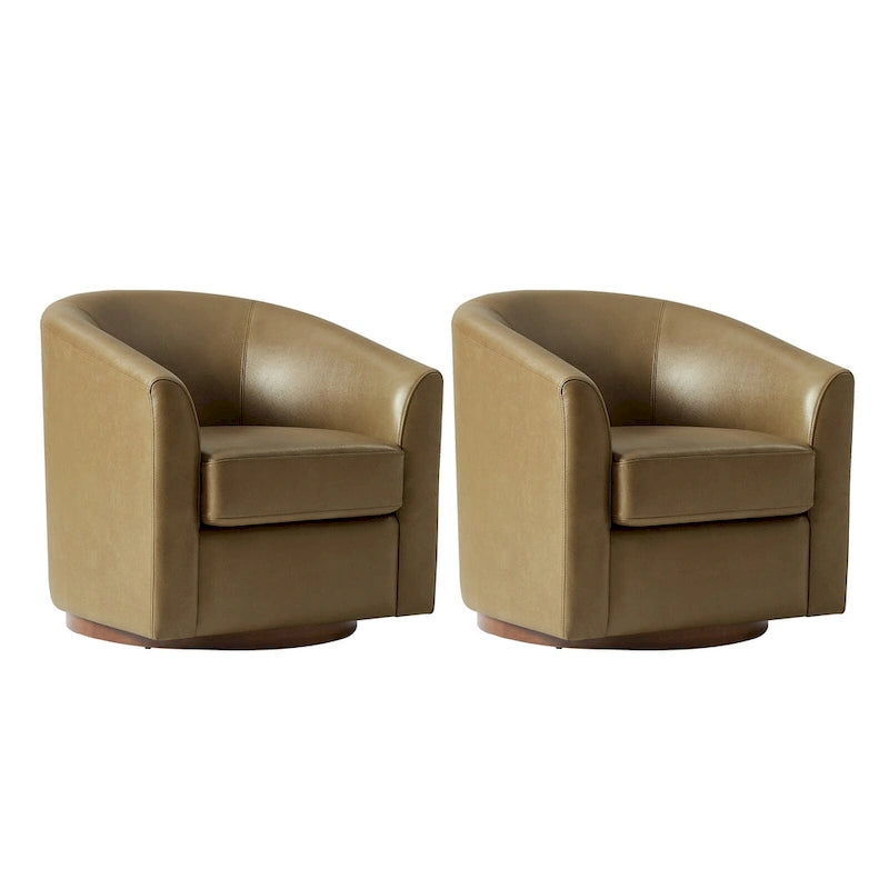 Fauteuil pivotant en cuir véritable, sauge / marron / camel, lot de 2
