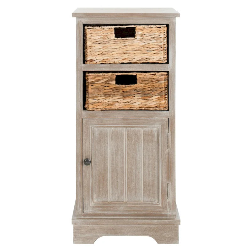 Meuble de rangement en pin avec paniers en osier, 4 couleurs, porte unique