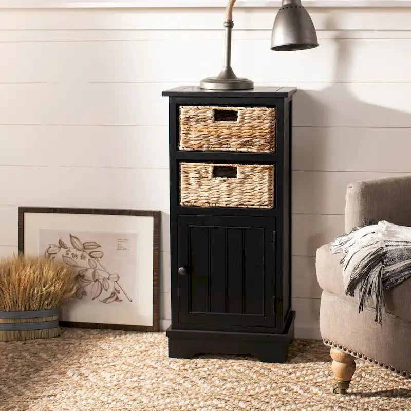 SAFAVIEH Golda Distressed Black Storage Cabinet - 15.9  x 11.8  x 35  - 16Wx12Dx35H