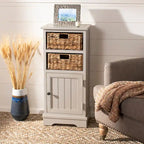 Meuble de rangement en pin avec paniers en osier, 4 couleurs, porte unique