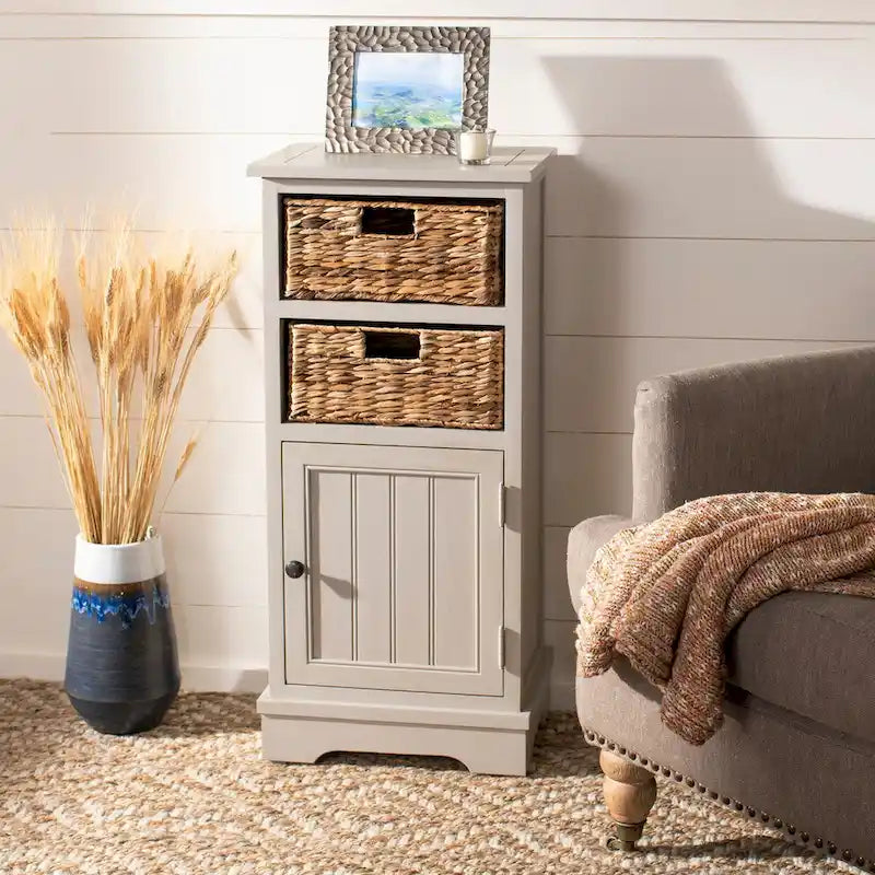 Meuble de rangement en pin avec paniers en osier, 4 couleurs, porte unique