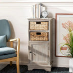 Meuble de rangement en pin avec paniers en osier, 4 couleurs, porte unique