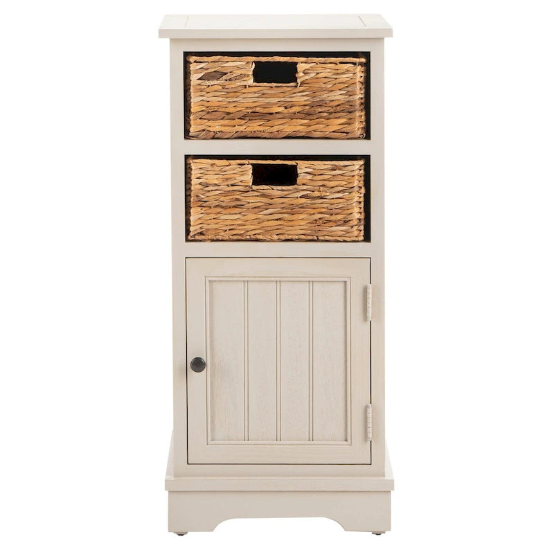 Meuble de rangement en pin avec paniers en osier, 4 couleurs, porte unique
