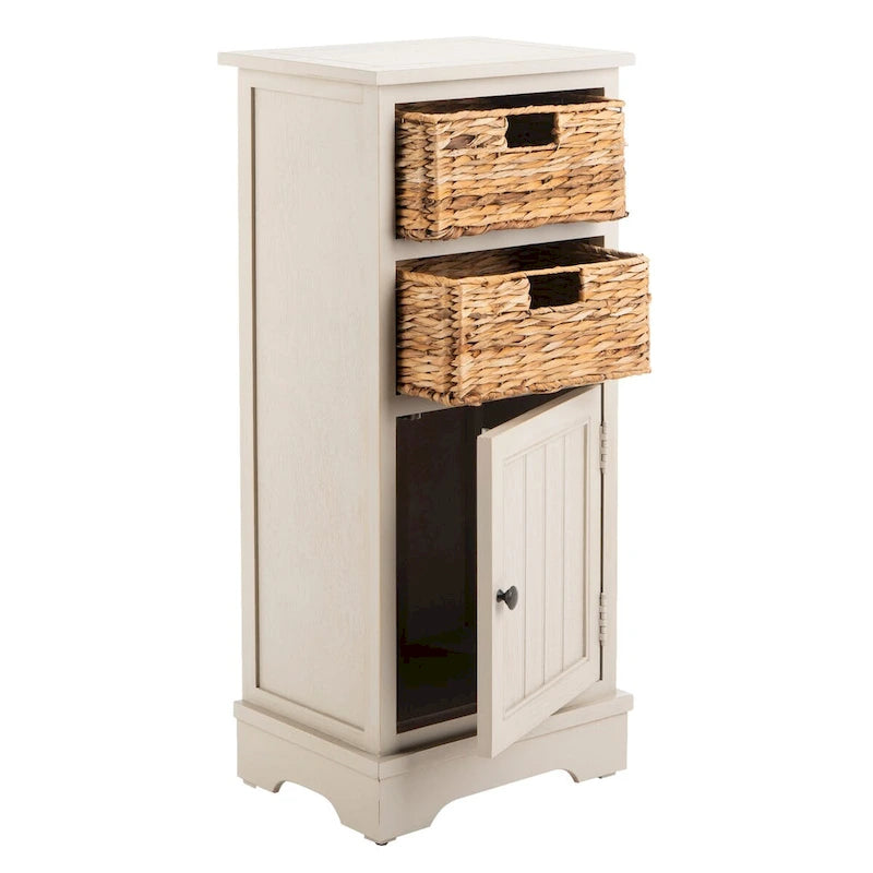 Meuble de rangement en pin avec paniers en osier, 4 couleurs, porte unique
