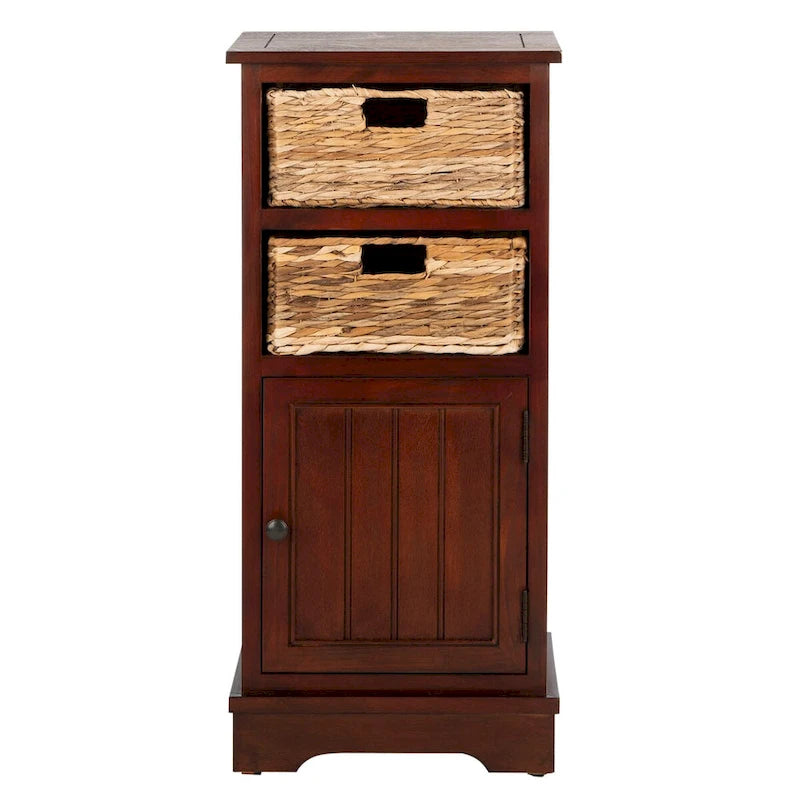 Meuble de rangement en pin avec paniers en osier, 4 couleurs, porte unique