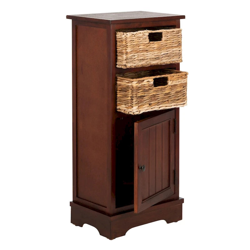 Meuble de rangement en pin avec paniers en osier, 4 couleurs, porte unique