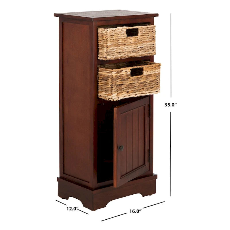 Meuble de rangement en pin avec paniers en osier, 4 couleurs, porte unique