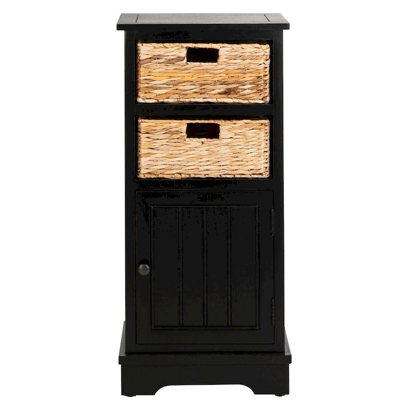 Meuble de rangement en pin avec paniers en osier, 4 couleurs, porte unique