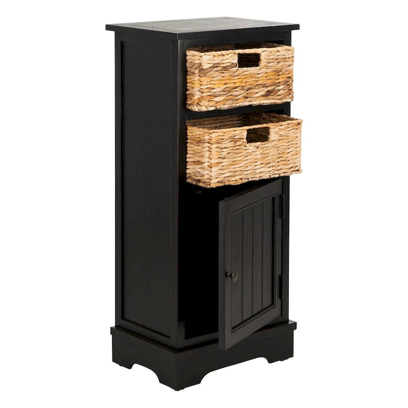 Meuble de rangement en pin avec paniers en osier, 4 couleurs, porte unique