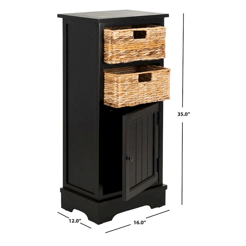 Meuble de rangement en pin avec paniers en osier, 4 couleurs, porte unique